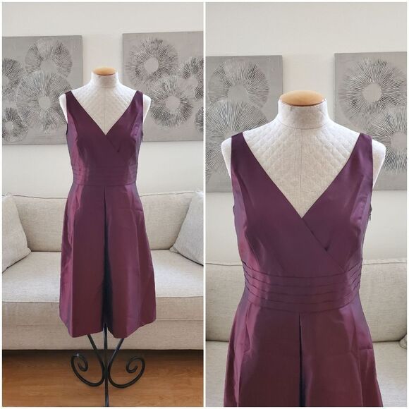 🌹 ANN TAYLOR 🌹 100% Silk Taffeta Knee Length Dress - [Size 4, Wine] - Picture 1 of 11